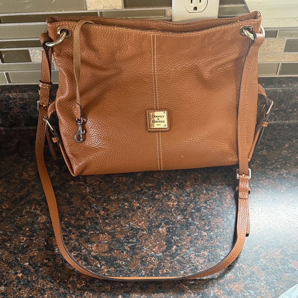 Dooney & Bourke Pebbled Leather Shoulder Bag in Cognac Brown